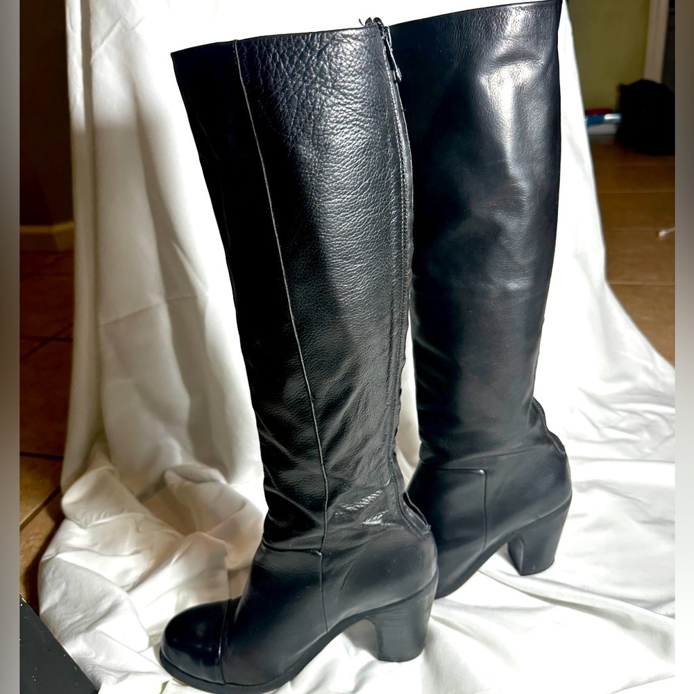 All Saints Black Leather Tall Boots Shoes Heels Women Size 8 1/2 Great Shape!